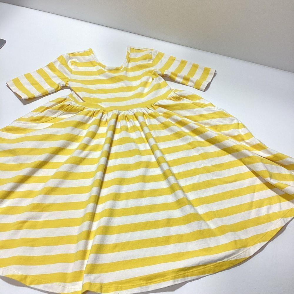 Hanna Anderson Yellow White Stripe Fit & Flare Dress Size 8 Cotton Stretch 2018